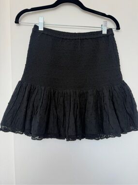LoveShackFancy Black Smocked Ruffle Hem Skirt